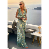 V Neck Bronzing Dress Casual Holiday Party Large Swing Dress