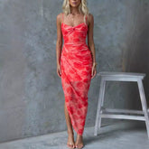 Suspender Floral Print Slit Dress Casual Vacation Loose Dress