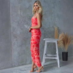 Suspender Floral Print Slit Dress Casual Vacation Loose Dress