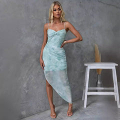 Suspender Floral Print Slit Dress Casual Vacation Loose Dress