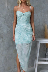 Suspender Floral Print Slit Dress Casual Vacation Loose Dress