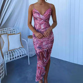 Suspender Printed Dress Casual Holiday Party Dress