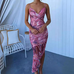 Suspender Printed Dress Casual Holiday Party Dress