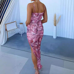 Suspender Printed Dress Casual Holiday Party Dress