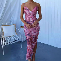 Suspender Printed Dress Casual Holiday Party Dress