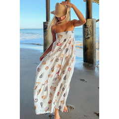 Suspender Printed Layered Dress Loose Vacation Dress