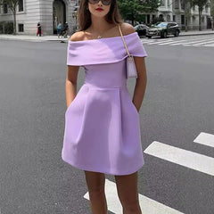Waist Belt Off Shoulder Dress Casual Party Dress