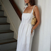 White Cami Casual Fold Split A line Long Dress