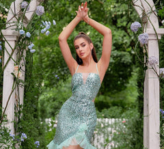 Fashionable Sequ Dress Strap Stitching Cocktail Dress