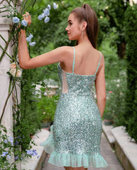 Fashionable Sequ Dress Strap Stitching Cocktail Dress