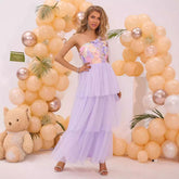 Three Dimensional Floral Wide Hem Gauzy Dress