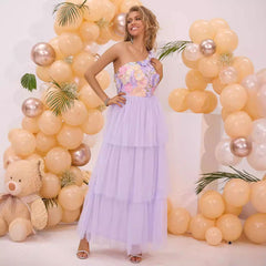 Three Dimensional Floral Wide Hem Gauzy Dress