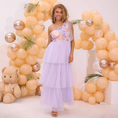 Three Dimensional Floral Wide Hem Gauzy Dress