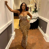 Strap Rhinestone Bubble Ball Evening Dress Maxi Dress for