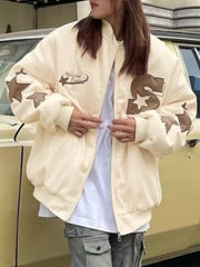 Lose Baseballjacke mit Street-Stickerei-Print