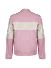 Gestreifte, kontrastfarbene Spleiß-Lederjacke