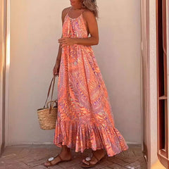 Vestido casual elegante estampado con tirantes anchos y vuelo