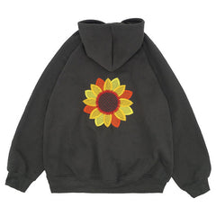 Kapuzenpullover mit Sonnenblumen-Stickerei