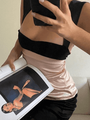 Patchwork-Tanktop aus Satin mit Bindeband hinten