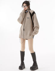 Cárdigan holgado con cuello alto y cremallera