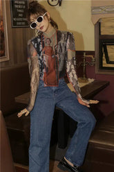 Asymmetrisches Mesh-Top im Vintage-Stil mit Patches