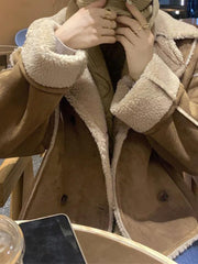 Vintage Braune Lammwolle Splice Kurze Jacke