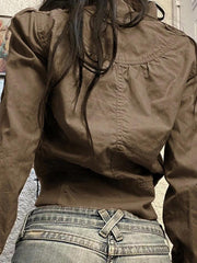 Vintage Braune, schmale, kurze Jacke mit Reißverschluss