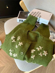 Cárdigan de punto vintage con bordado de margaritas