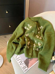 Cárdigan de punto vintage con bordado de margaritas