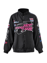 Chaqueta universitaria de motociclista vintage con botones y bordado