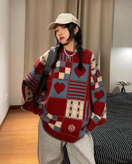 Suéter vintage con estampado de corazones