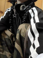 Vintage-Jacke mit seitlichem Streifen und Reißverschluss