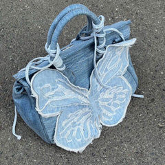 Y2K Ästhetische Denim Schmetterling Handtasche