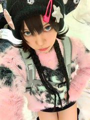 Y2K Ästhetischer Fuzzy-Pullover