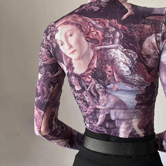 Y2K-Netzoberteil mit Engel-Grafik