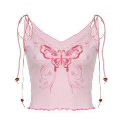 Y2K Schmetterling Rosa Crop Top
