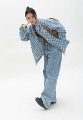 Chaqueta con cremallera a cuadros Y2K