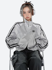 Y2K Cyberpunk Reflektierende Jacke mit Doppelreißverschluss