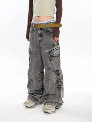 Y2K Distressed Cargo Jeans mit großen Taschen
