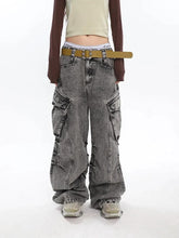 Y2K Distressed Cargo Jeans mit großen Taschen