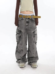 Y2K Distressed Cargo Jeans mit großen Taschen