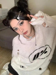 Y2K Grunge Distressed Strickpullover