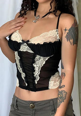 Y2K transparentes kurzes Spitzentop