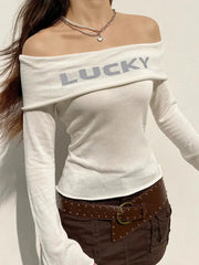 Y2K Lucky Girl Schulterfreies Top