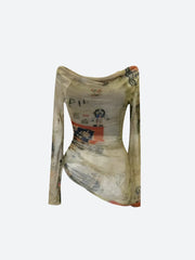 Y2K Off Shoulder Asymmetrisches Top