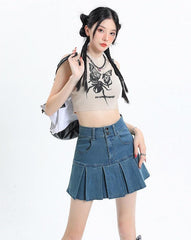 Y2K Pleated Jean Mini Skort