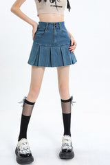 Y2K Pleated Jean Mini Skort