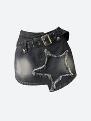 Asymmetrischer Minirock aus Denim im Y2K-Stil mit Stern