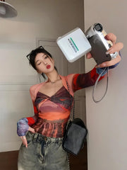 Y2K Sonnenuntergang Mesh Top