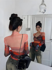 Y2K Sonnenuntergang Mesh Top